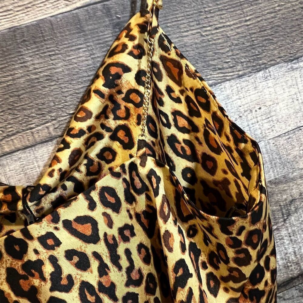 NWT Zara Leopard Print Cami Top Women’s Size M Y2K Gold Chain Adjustable Straps - Picture 8 of 8